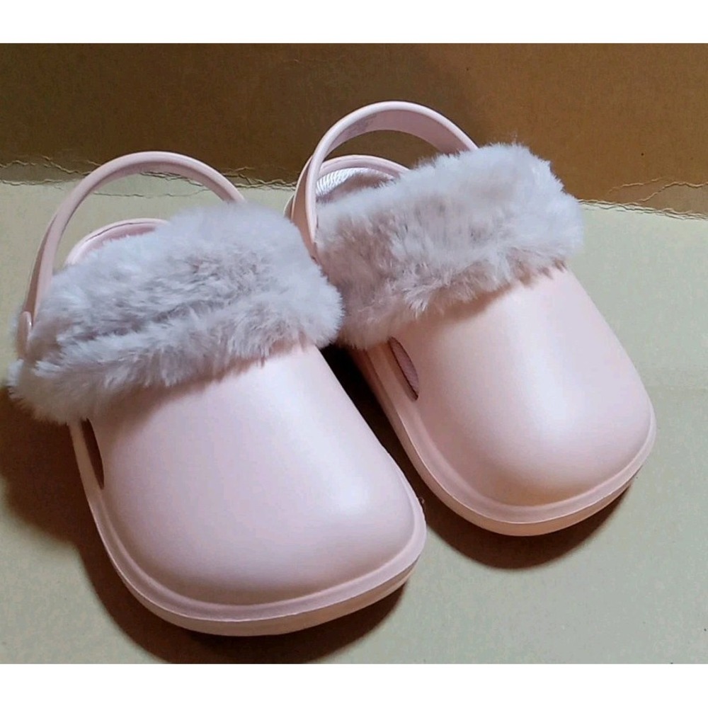 Zara Kids Pink Removable‎ Faux Fur Snap On Clogs Size 7.5 (24)